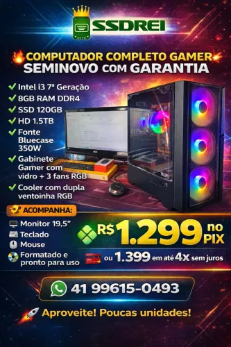 Computador I3 - 7ª Geração - 8gb ram - SSD 120 = HD 1.5Tb. - Monitor 19.5"