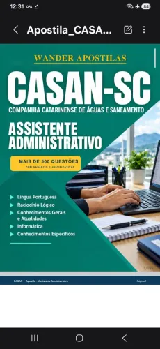 APOSTILA Completa Assistente <br>Agente Operacional Administrativo CASAN<br>Mais de 600 questões