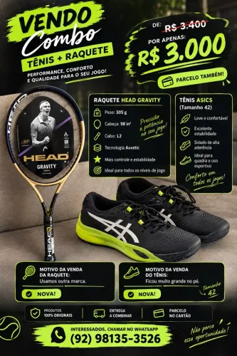 Combo Tênis Asics + Raquete Head - Completo!