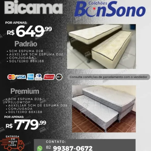 Bicama diversos modelos em molas e espuma Base e colchão ou conjugada Bonsono
