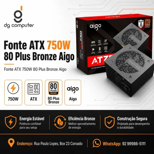 Fonte ATX 750W 80 Plus Aigo
