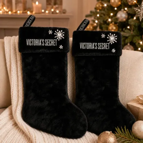 Enfeite de Natal - Bota / Meia Natalina - VICTORIA'S SECRET - PRETA - KIT 2 un - Aveludada