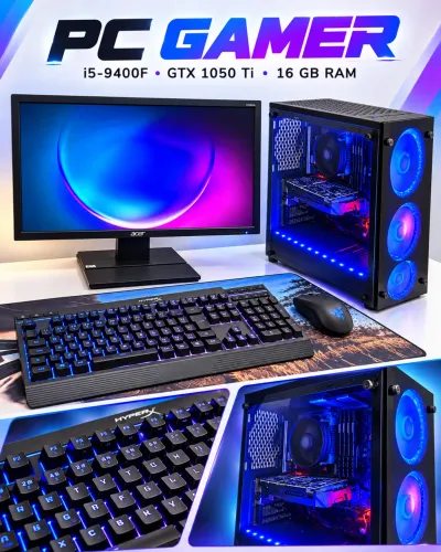 PC Gamer Completo i5-9400F / GTX 1050 Ti / 16GB RAM / Monitor + Kit