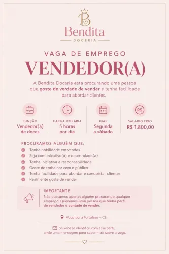 Vaga serviço oportunidade de trabalho em Fortaleza