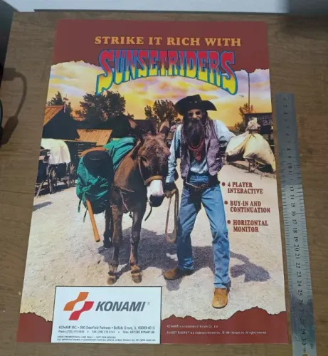 Material de divulgação Sunset Riders poster (arcade) original da época (1991)