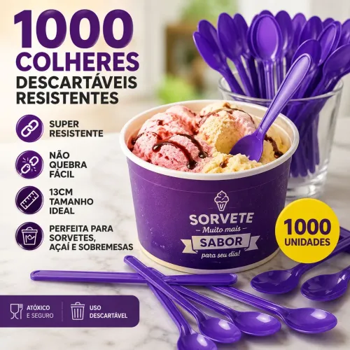 Colher Descartável 1.000 unidades Cor Roxa 