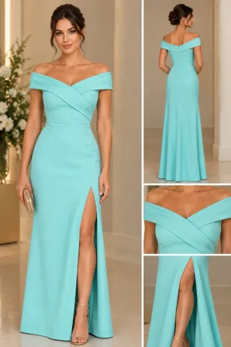 Vestido social longo azul Tiffany tamanho M