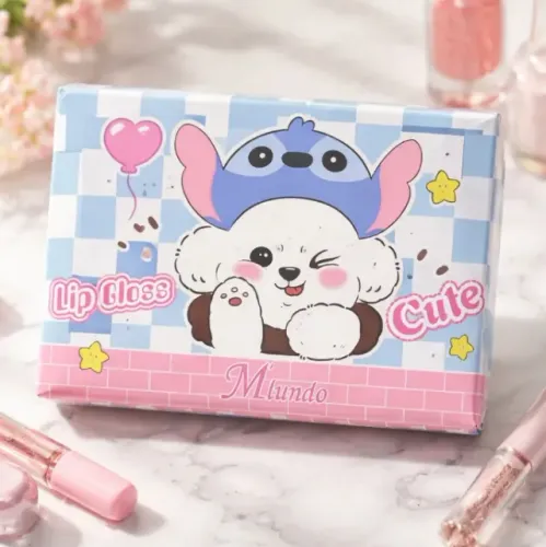 Cx.24 Un. Gloss Labial Infantil Temático Stitch e Cachorrinho
