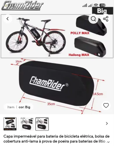 Capa impermeável para bateria de bike elétrica 