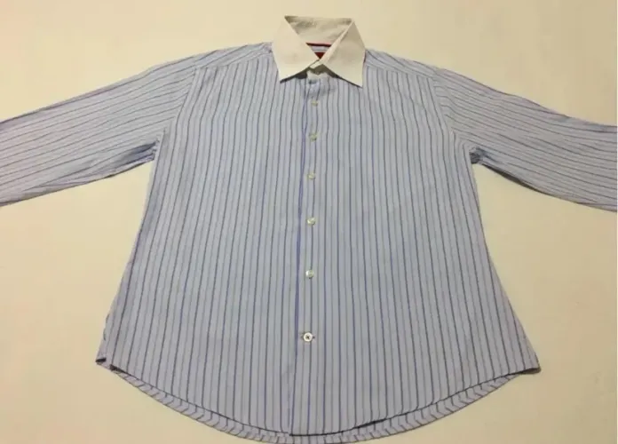 Camisa Social Iodice Tamanho M Azul Listrada Bom Estado