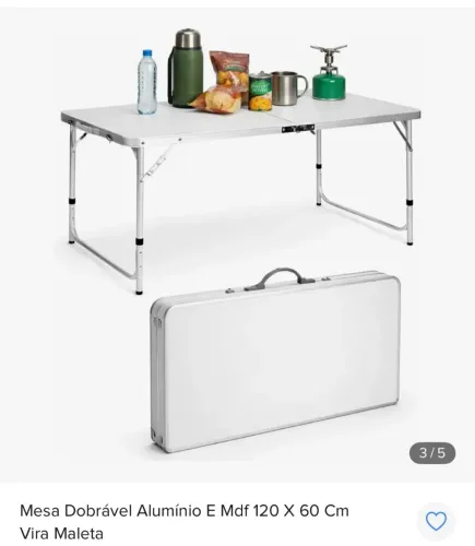 VENDO MESA DOBRÁVEL ALUMÍNIO E MDF 120x60CM VIRA MALETA !!<br>POR 180,00