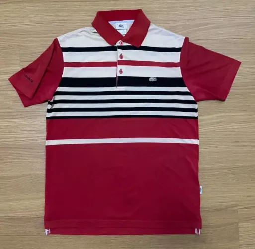 Camisa Polo Lacoste Listrada Vermelha E Off-White Tam 5 (G)