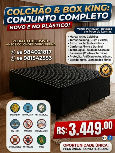 Cama Box + Colchão King Size Anjos Ouro Spring - NOVO LACRADO