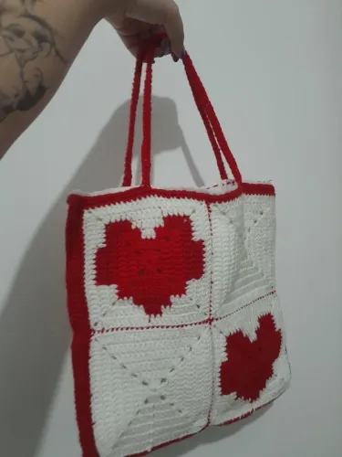 Bolsa crochê square de coração, modelo duplo- LEIA DESCRIÇÃO 