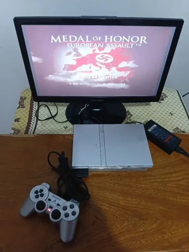 PlayStation 2 Slim Silver Prata Funcionando