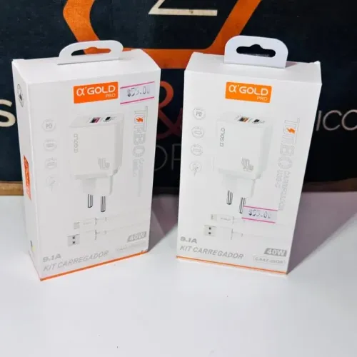 Carregador turbo completo (Usb+USB-C) como cabo USB para Tipo-C agold 40w