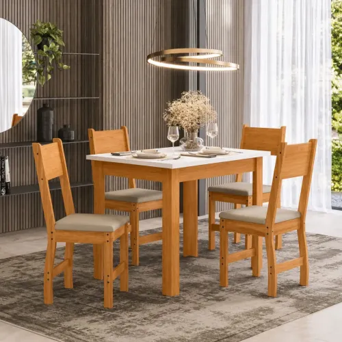 Mesa de Jantar Bellagio Freijo/off com 4 Cadeiras Milano