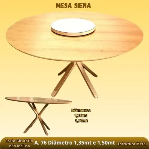 MESA SIENA REDONDA 1,50M/ PRATO GIRATORIO NAO INCLUSO