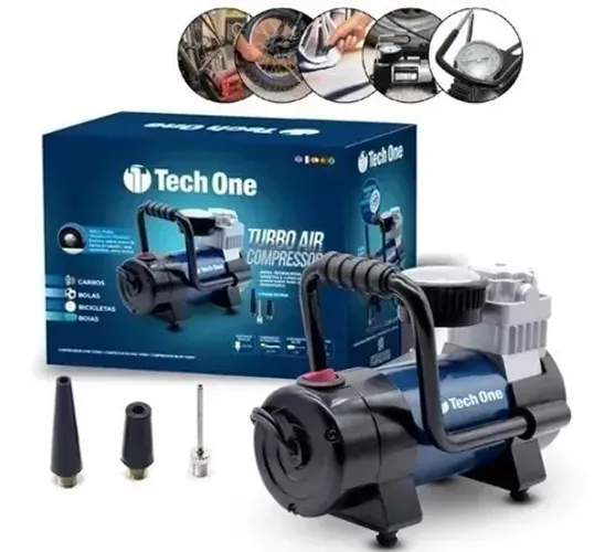 Compressor De Ar Portátil 12v Até 100psi - Carro / Moto / Bola - Tech One