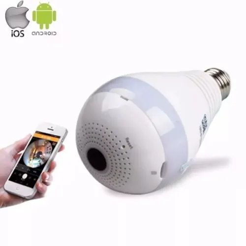 Lâmpada Espiã Câmera Ip Led Wifi Hd Panorâmica 360º CelularLâmpada Espiã Câmera Ip Led Wif
