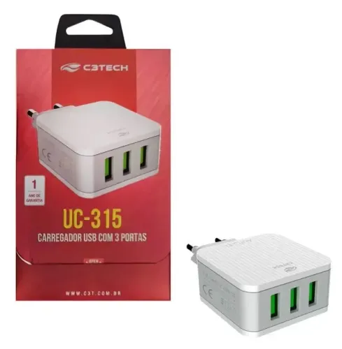 carregador universal com 3 usb c3tech uc-315wh 3.1a bivolt