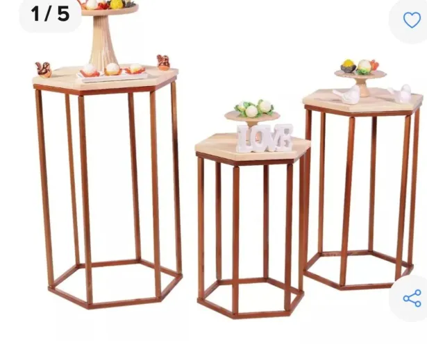 Kit 3 Mesa cestavada em Metal Rosê para Decoração de festa