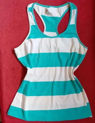 Blusa de Alça Listrada - Verde e Branco