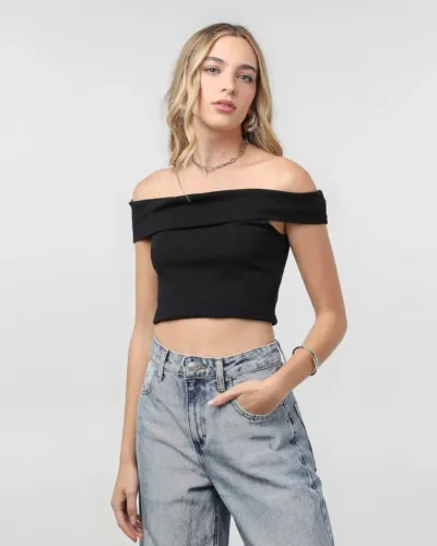 Blusa cropped ombro a ombro com dobra / Pool / Tamanho GG