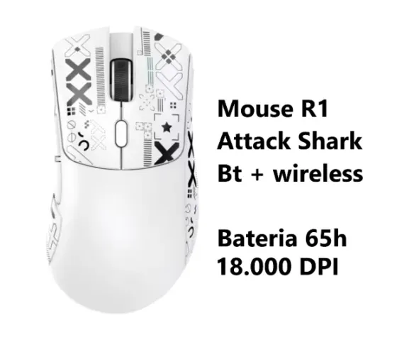 Mouse gamer R1 attack shark Bluetooth + wireless 18.000 dpi (preto ou branco)