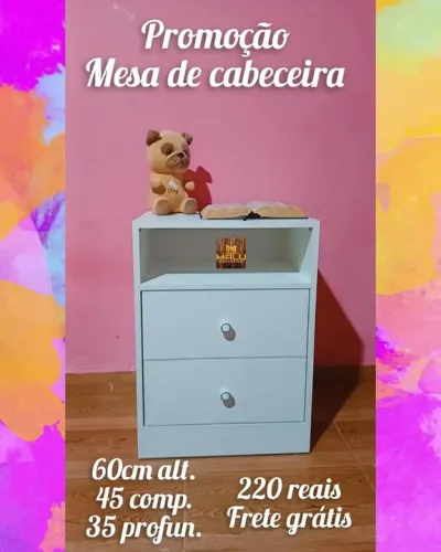 Mesa de Cabeceira Branca 2 Gavetas - Promoção!
