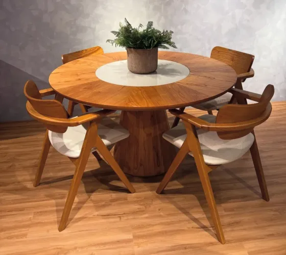 MESA ALLURE COM VIDRO GIRATÓRIO -  RAFANA 