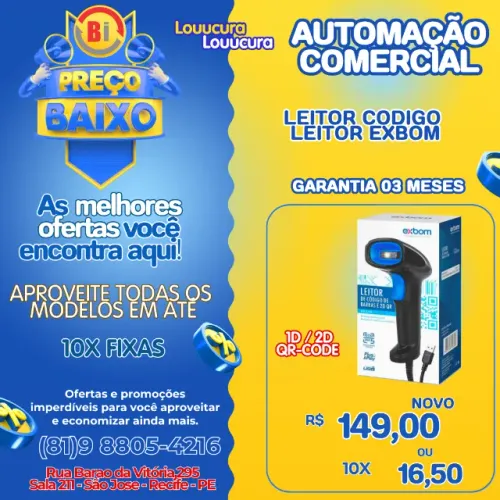 Leitor De Código De Barras E Qr Code 2d Usb Exbom Lcb-q210 Preto