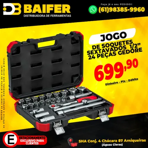 Jogo de Soquetes Sextavados 1/2 Pol 24 Peças Gedore