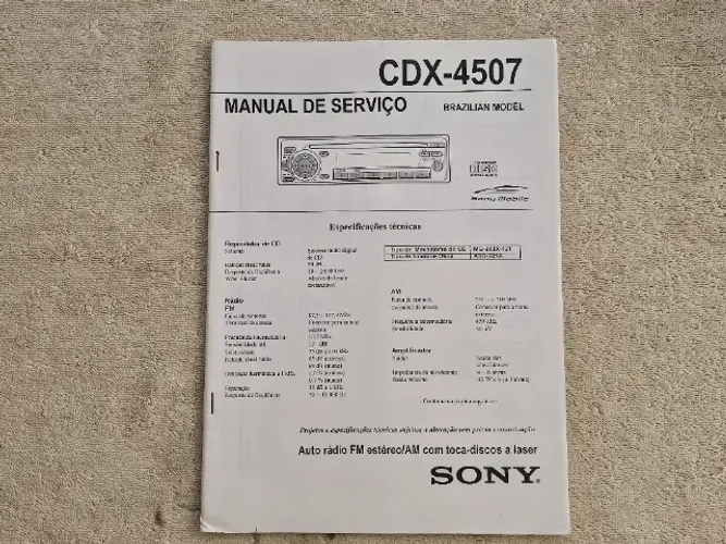 Manual De Serviço Do Som Sony Cdx-4507 Automotivo (Usado)