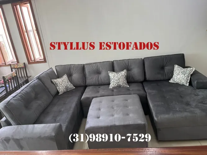 Sofá de Canto Estilo Suede Cinza - 5 lugares