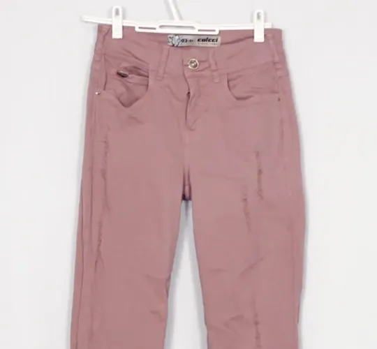 Calça de sarja feminina flare rosa antigo rose destroyed - Veste 36 - Ref. 5068