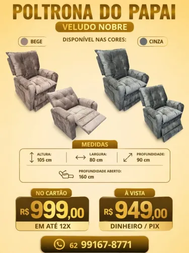 Poltrona do papai no veludo cinza ou veludo bege