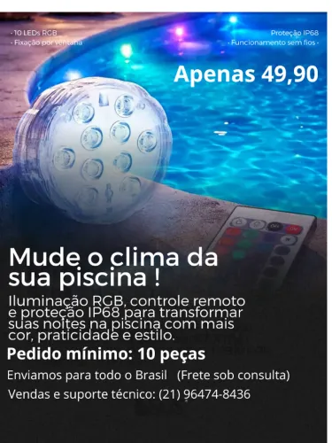Luminária RGB sem fios para piscinas