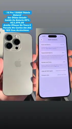 iPhone 15 Pro 128GB Titânio Natural ( Saúde Da Bateria 89% ) Usado