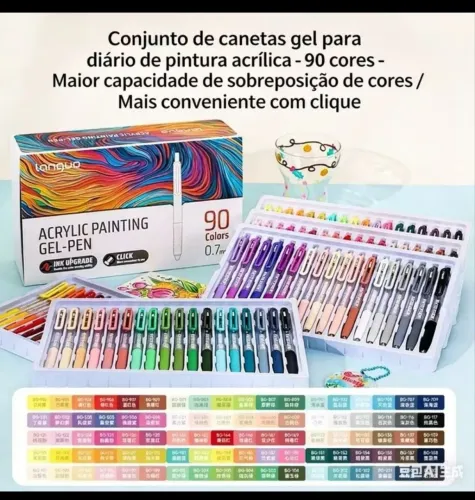 Caneta gel acrílica retrátil Languo 90 cores