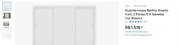 Guarda-roupa Bartira Arezzo Com 3 Portas E 9 Gavetas Cor Branco