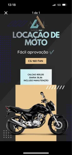 Aluguel de moto 800,00 pra retirar