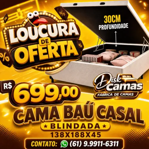 Cama Baú Casal com 30cm de Profundidade 138x188x45 Fabricação Própria