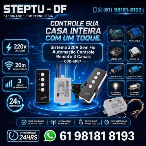 Sistema 220V Sem Fio Automação Controle Remoto 3 Canais Arduino Automação COD-AP57