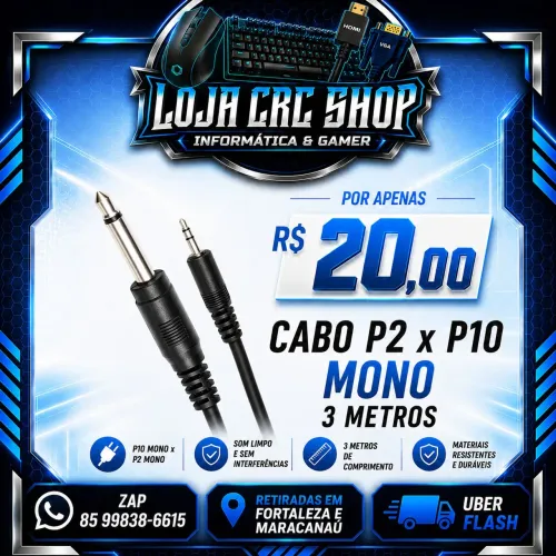 Cabo P2 x P10 Mono 3 Metros