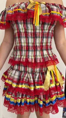 Conjunto xadrez, saia + blusa