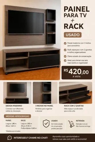 Painel para tv + rack