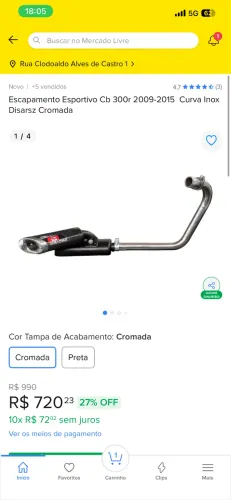 Escapamento Esportivo Cb 300r 2009-2015 Curva Inox Disarsz Cromada