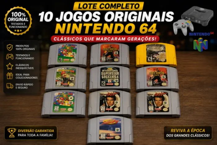 Lote com 10 Jogos Originais Nintendo 64 (N64) - Clássicos Retrô - Funcionando