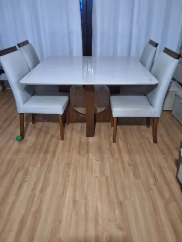 Mesa madeira com tampo vidro off White